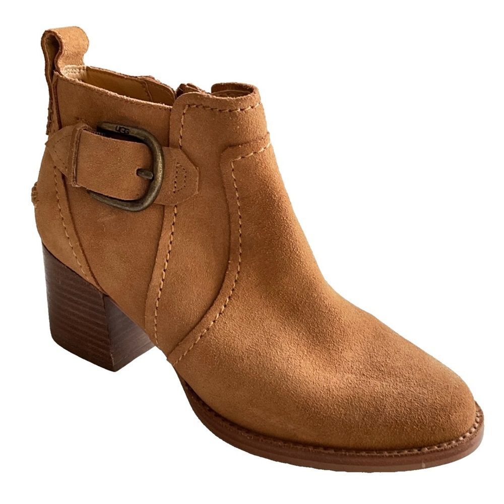 UGG Leahy Suede Ankle Booties In Chestnut 7
